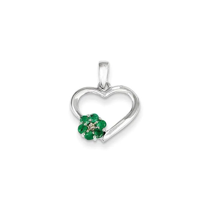 Goldia Necklaces 14k White Gold Real Diamond and Emerald Heart Pendant