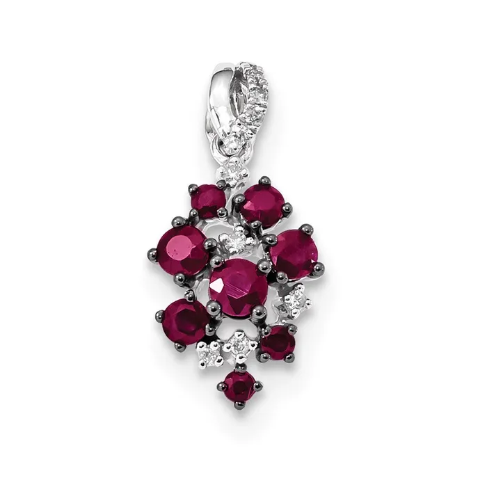 Goldia Necklaces 14k White Gold Real Diamond and Ruby Polished Pendant