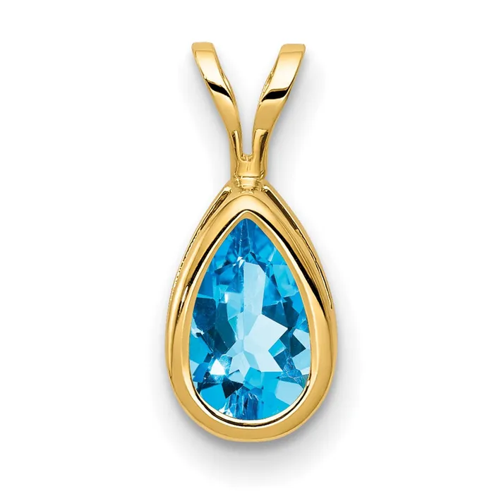 Goldia Necklaces 14K Yellow Gold 8x5mm Pear Blue Topaz bezel pendant