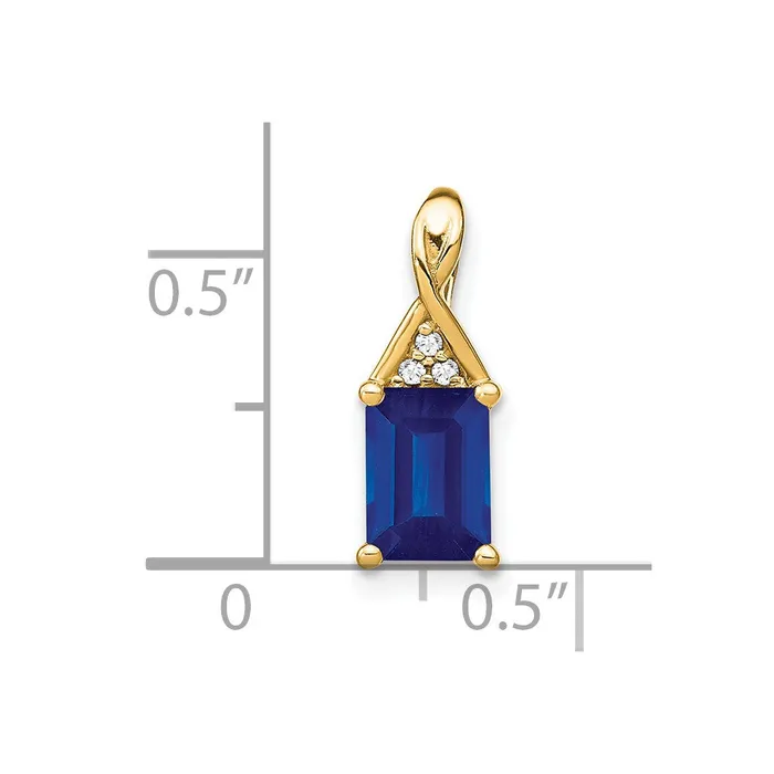 Goldia Necklaces 14K Yellow Gold Emeraldshape Sapphire and Real Diamond Pendant