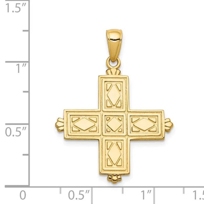Goldia Necklaces 14k Yellow Gold Etched Square Cross wCrown Tips Pendant