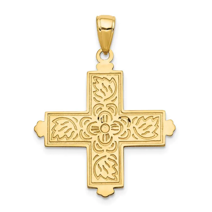 Goldia Necklaces 14k Yellow Gold Etched Square Cross wCrown Tips Pendant