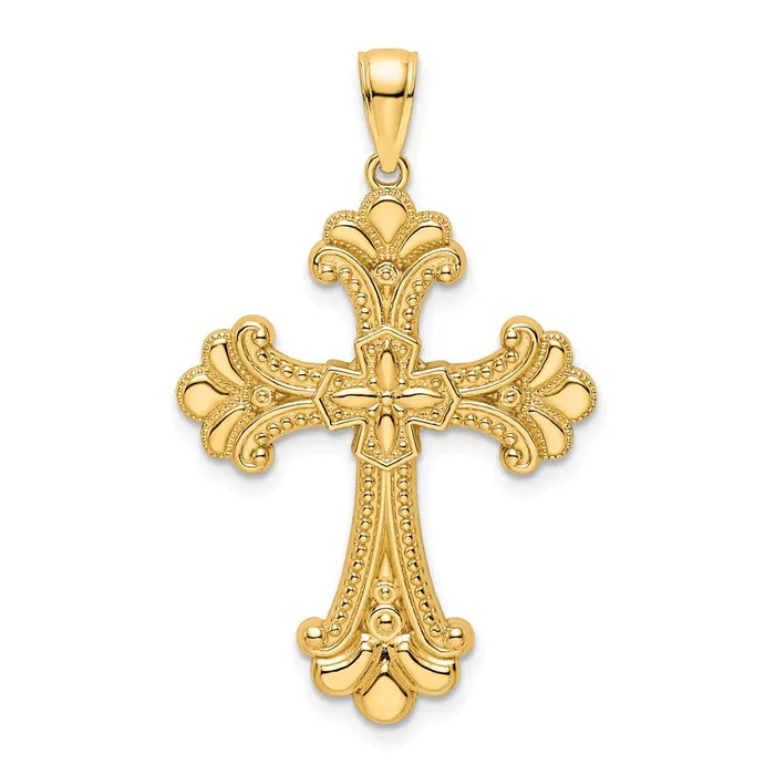 Goldia Necklaces 14k Yellow Gold Polished Beaded Fancy Cross Pendant