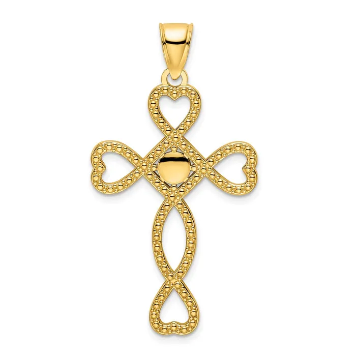 Goldia Necklaces 14k Yellow Gold Polished Beaded Heart Design Cross Pendant Goldia Necklaces 14k Yellow Gold Polished Beaded Heart Design Cross Pendant