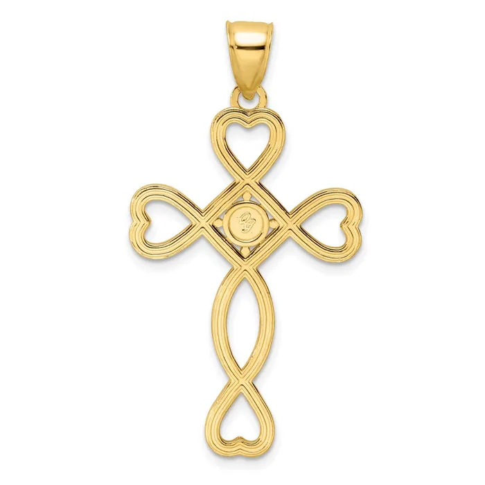 Goldia Necklaces 14k Yellow Gold Polished Beaded Heart Design Cross Pendant