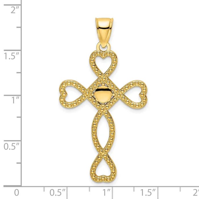 Goldia Necklaces 14k Yellow Gold Polished Beaded Heart Design Cross Pendant