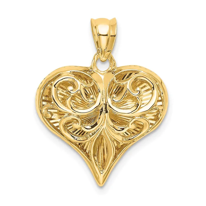 Goldia Necklaces 14k Yellow Gold Polished Patterned Heart Pendant