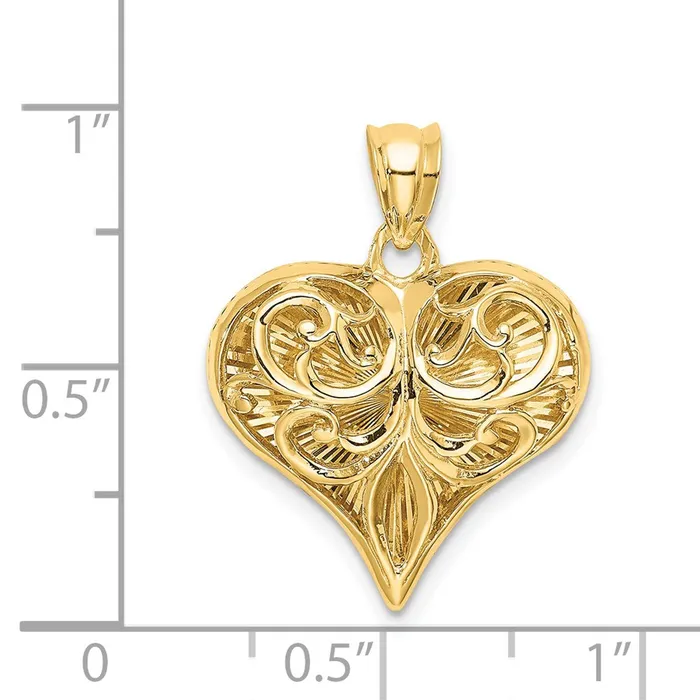 Goldia Necklaces 14k Yellow Gold Polished Patterned Heart Pendant