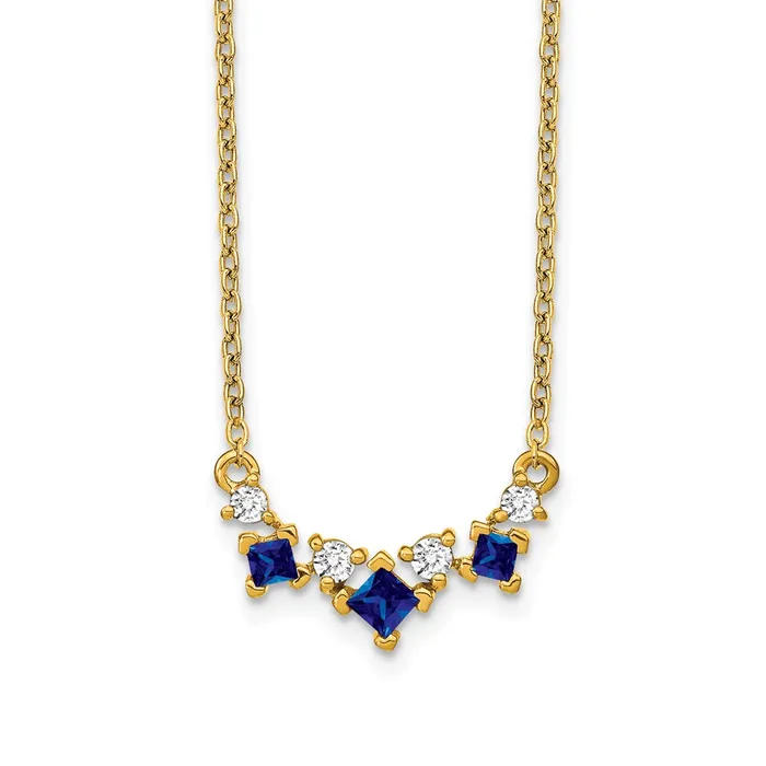 Goldia Necklaces 14K Yellow Gold Sapphire and Real Diamond 18 inch Necklace Goldia Necklaces 14K Yellow Gold Sapphire and Real Diamond 18 inch Necklace