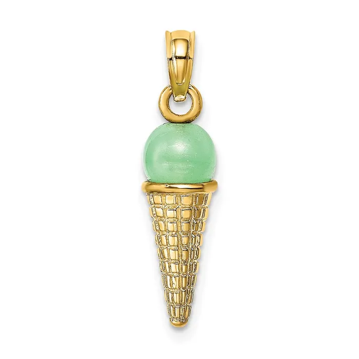 Goldia Necklaces 14k Yellow Gold Satin Polished 3D Green Bead Ice Cream Cone Pendant Goldia Necklaces 14k Yellow Gold Satin Polished 3D Green Bead Ice Cream Cone Pendant