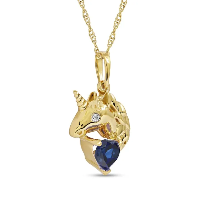Goldia Necklaces 50mm HeartShaped Blue and White LabCreated Sapphire Unicorn Pendant in Sterling Silver with 14K Gold Plate Goldia Necklaces 50mm HeartShaped Blue and White LabCreated Sapphire Unicorn Pendant in Sterling Silver with 14K Gold Plate
