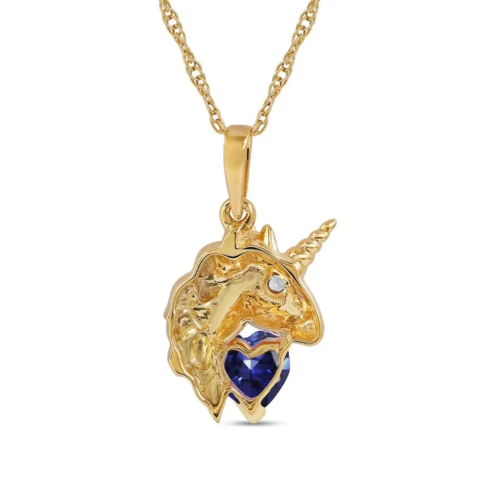 Goldia Necklaces 50mm HeartShaped Blue and White LabCreated Sapphire Unicorn Pendant in Sterling Silver with 14K Gold Plate Goldia Necklaces 50mm HeartShaped Blue and White LabCreated Sapphire Unicorn Pendant in Sterling Silver with 14K Gold Plate