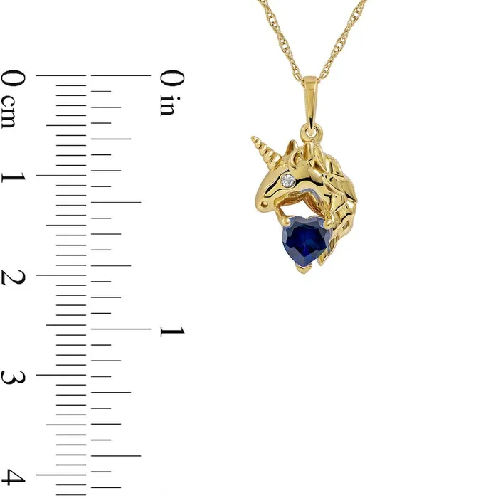 Goldia Necklaces 50mm HeartShaped Blue and White LabCreated Sapphire Unicorn Pendant in Sterling Silver with 14K Gold Plate Goldia Necklaces 50mm HeartShaped Blue and White LabCreated Sapphire Unicorn Pendant in Sterling Silver with 14K Gold Plate