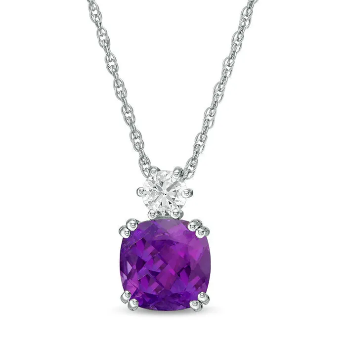Goldia Necklaces 80mm CushionCut Amethyst and LabCreated White Sapphire Pendant in Sterling Silver Goldia Necklaces 80mm CushionCut Amethyst and LabCreated White Sapphire Pendant in Sterling Silver