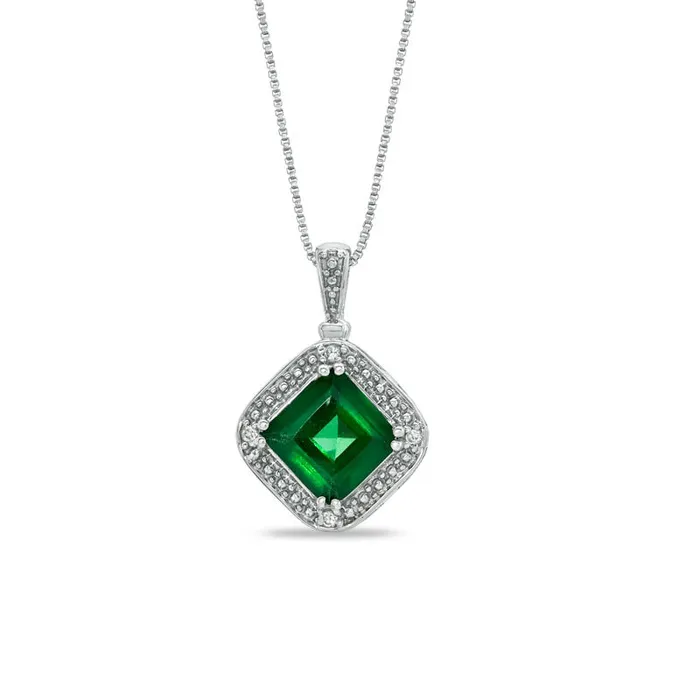 Goldia Necklaces 80mm PrincessCut LabCreated Emerald and Diamond Accent Pendant in Sterling Silver Goldia Necklaces 80mm PrincessCut LabCreated Emerald and Diamond Accent Pendant in Sterling Silver