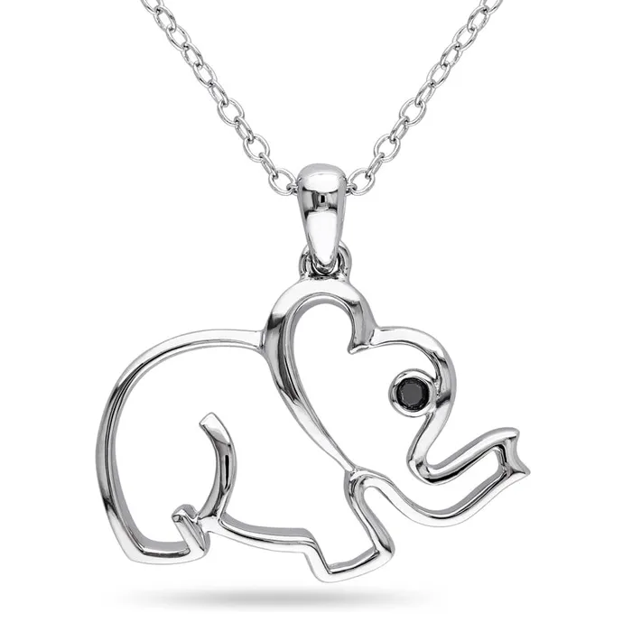 Goldia Necklaces Enhanced Black Natural Diamond Accent Elephant Pendant in Sterling Silver Goldia Necklaces Enhanced Black Natural Diamond Accent Elephant Pendant in Sterling Silver