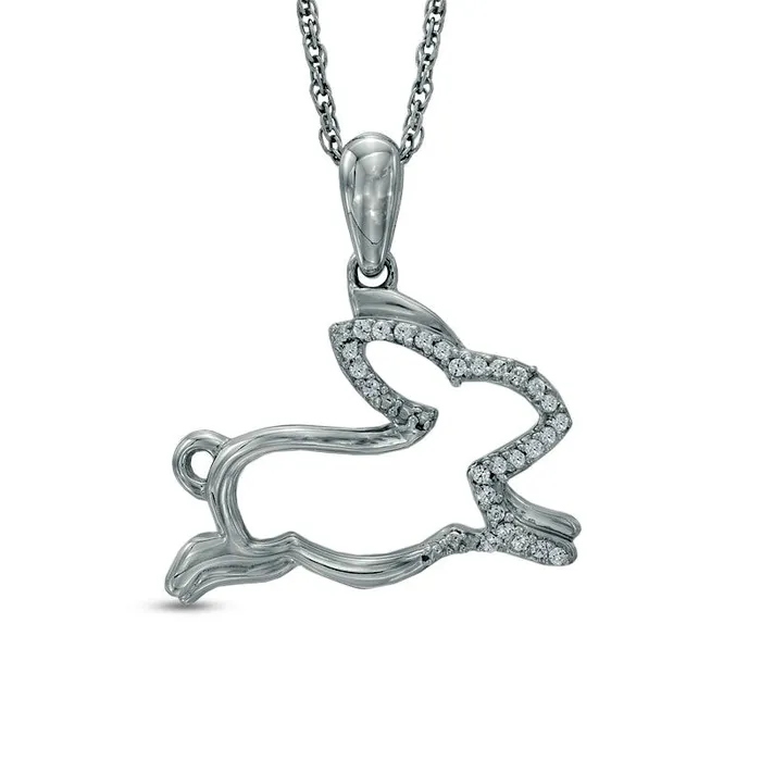 Goldia Necklaces Natural Diamond Accent Running Rabbit Pendant in Sterling Silver