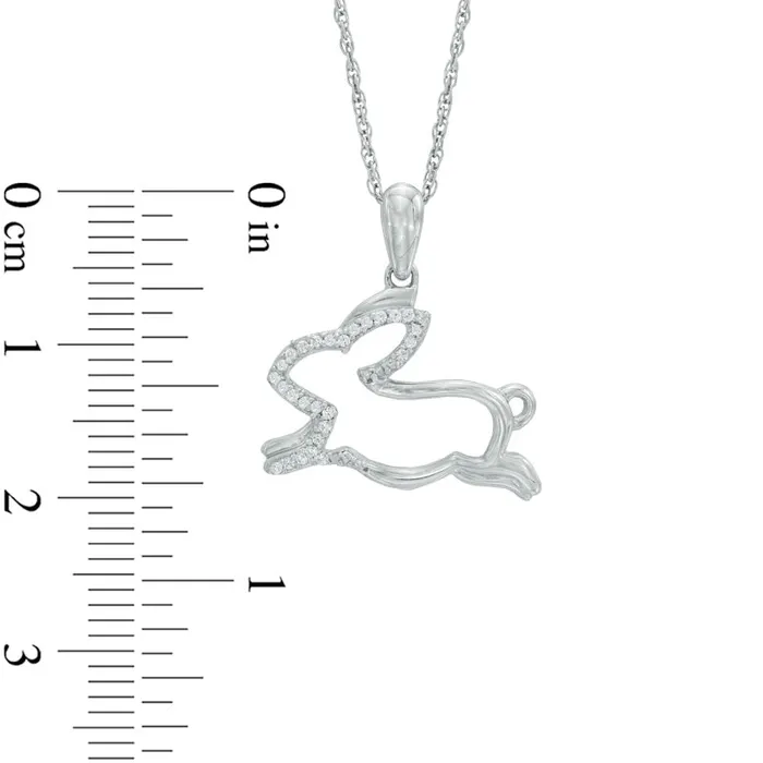 Goldia Necklaces Natural Diamond Accent Running Rabbit Pendant in Sterling Silver Goldia Necklaces Natural Diamond Accent Running Rabbit Pendant in Sterling Silver