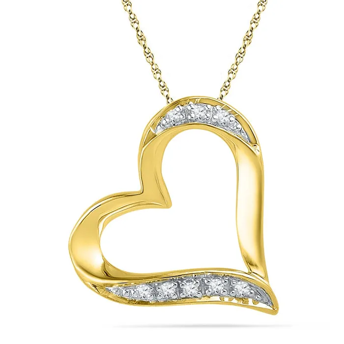 Goldia Necklaces Natural Diamond Accent Tilted Heart Outline Pendant in 10K Yellow Gold Goldia Necklaces Natural Diamond Accent Tilted Heart Outline Pendant in 10K Yellow Gold