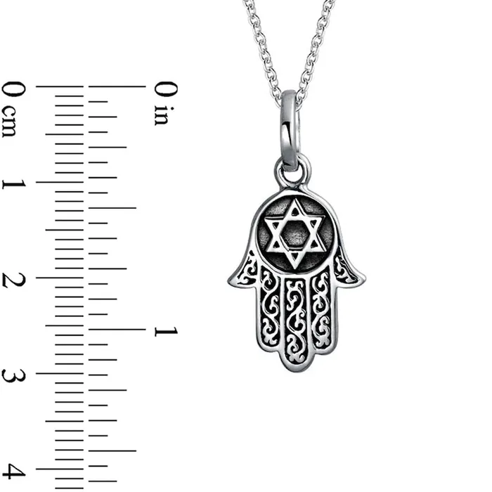 Goldia Necklaces Oxidized Filigree Hamsa with Star of David Pendant in Sterling Silver Goldia Necklaces Oxidized Filigree Hamsa with Star of David Pendant in Sterling Silver