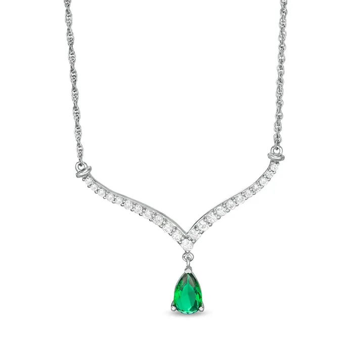 Goldia Necklaces PearShaped LabCreated Emerald and White Sapphire Chevron Necklace in Sterling Silver Goldia Necklaces PearShaped LabCreated Emerald and White Sapphire Chevron Necklace in Sterling Silver