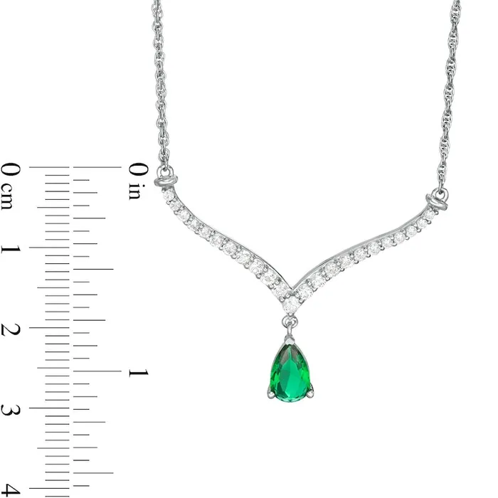 Goldia Necklaces PearShaped LabCreated Emerald and White Sapphire Chevron Necklace in Sterling Silver Goldia Necklaces PearShaped LabCreated Emerald and White Sapphire Chevron Necklace in Sterling Silver