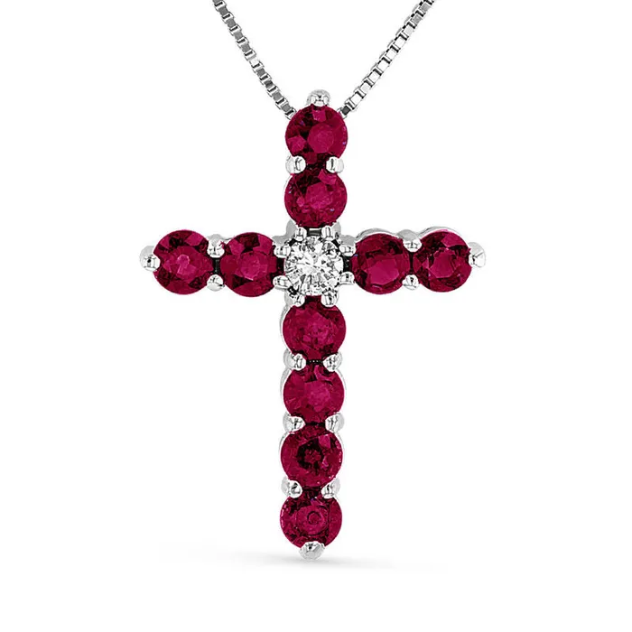Goldia Necklaces Ruby and 007 CT Natural Diamond Cross Pendant in 14K White Gold Goldia Necklaces Ruby and 007 CT Natural Diamond Cross Pendant in 14K White Gold