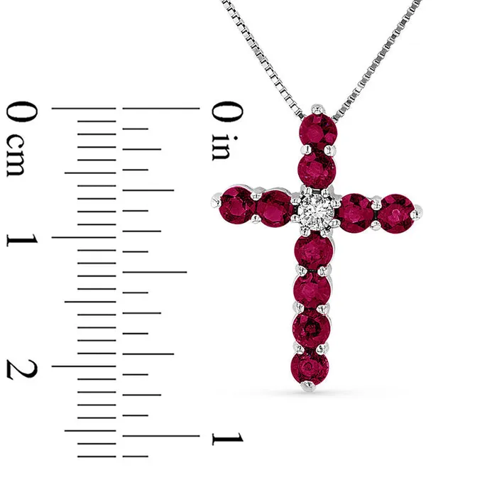 Goldia Necklaces Ruby and 007 CT Natural Diamond Cross Pendant in 14K White Gold Goldia Necklaces Ruby and 007 CT Natural Diamond Cross Pendant in 14K White Gold