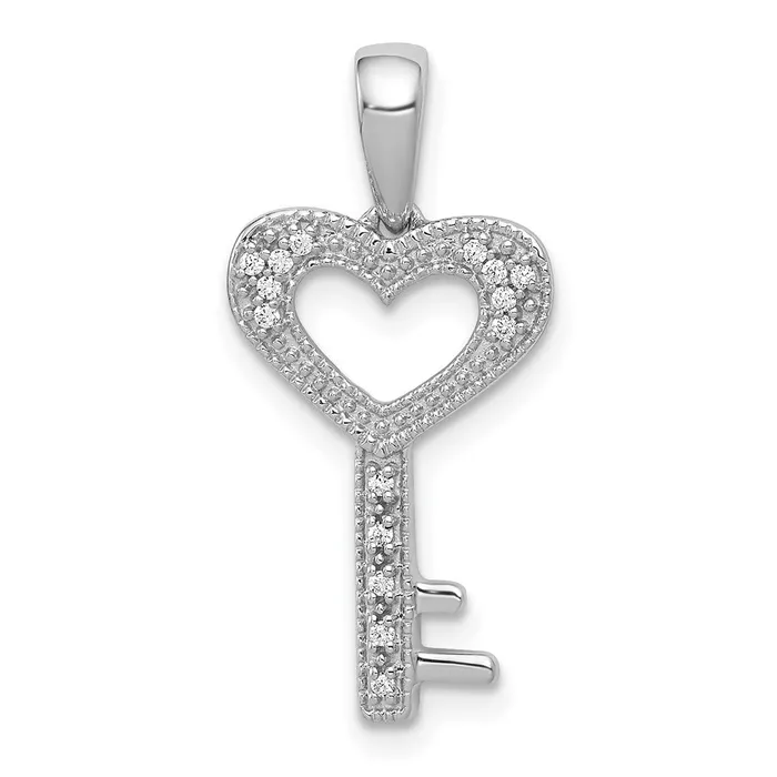 Goldia Necklaces Solid 14k White Gold 120ct Simulated CZ Heart Key Pendant Goldia Necklaces Solid 14k White Gold 120ct Simulated CZ Heart Key Pendant