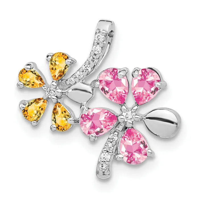 Goldia Necklaces Solid 14k White Gold Simulated CZ and 119 Citrine SimulatedSimulated Pink Tourmaline Flower Pendant