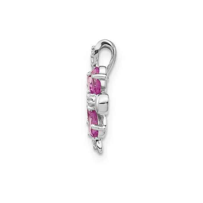 Goldia Necklaces Solid 14k White Gold Simulated CZ and 119 Citrine SimulatedSimulated Pink Tourmaline Flower Pendant