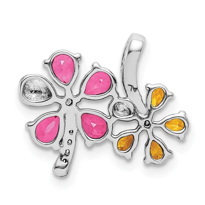 Goldia Necklaces Solid 14k White Gold Simulated CZ and 119 Citrine SimulatedSimulated Pink Tourmaline Flower Pendant