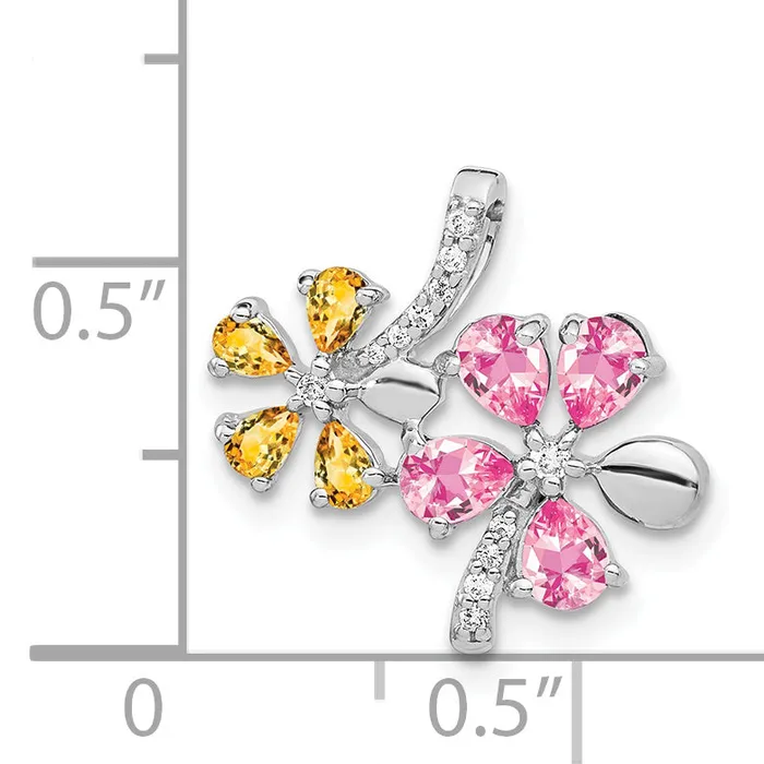 Goldia Necklaces Solid 14k White Gold Simulated CZ and 119 Citrine SimulatedSimulated Pink Tourmaline Flower Pendant