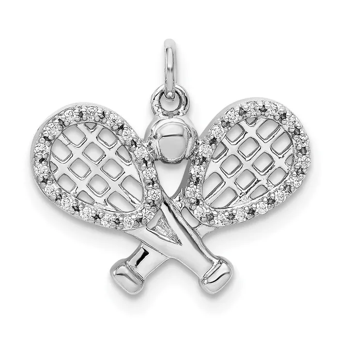 Goldia Necklaces Solid 14k White Gold Simulated CZ RacKets and Ball Pendant Goldia Necklaces Solid 14k White Gold Simulated CZ RacKets and Ball Pendant