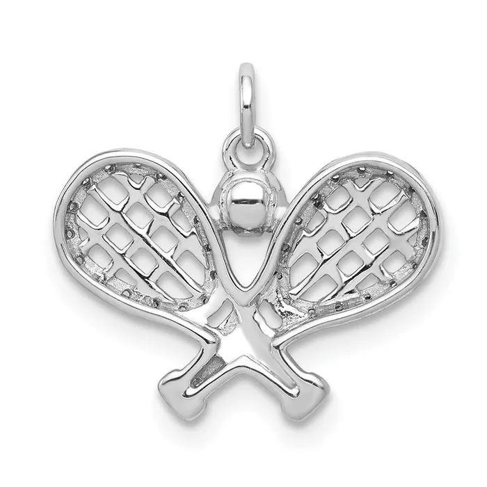 Goldia Necklaces Solid 14k White Gold Simulated CZ RacKets and Ball Pendant