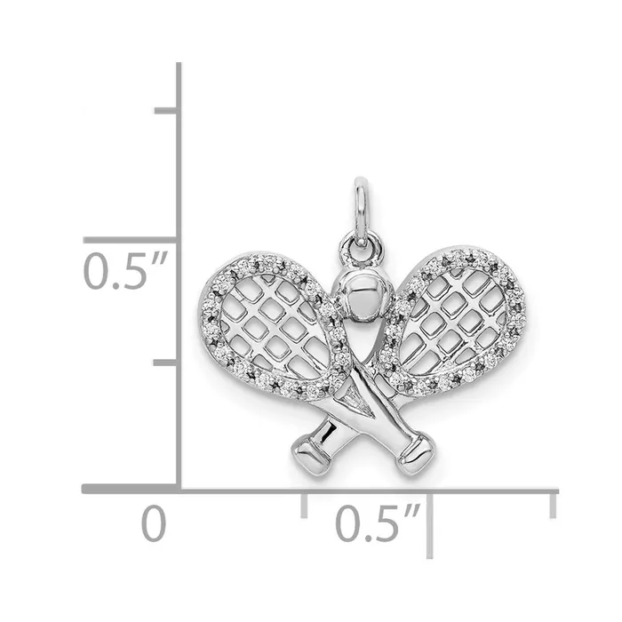 Goldia Necklaces Solid 14k White Gold Simulated CZ RacKets and Ball Pendant