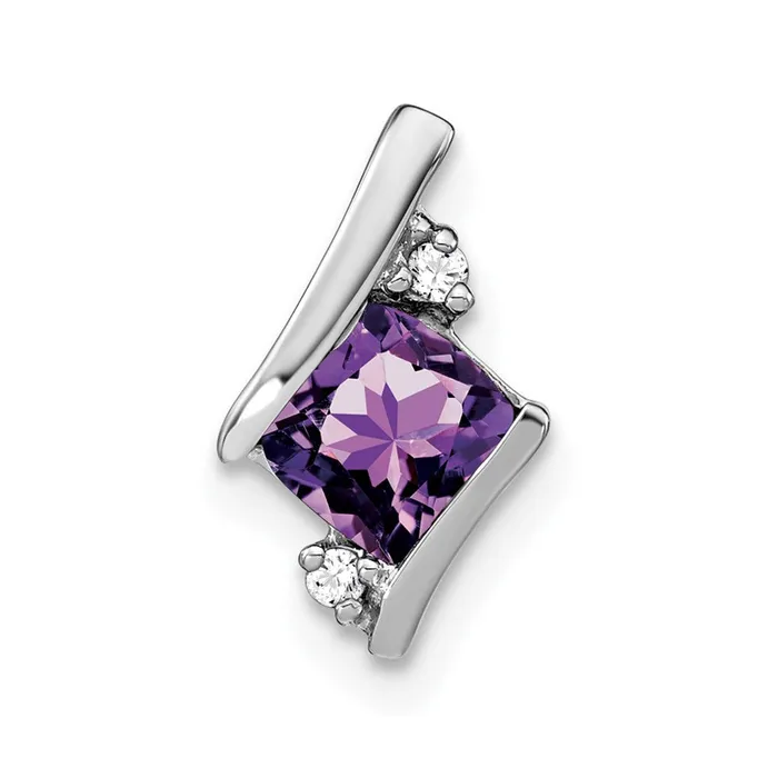 Goldia Necklaces Sterling Silver Antique Cushion Amethyst and Real Diamond Pendant Goldia Necklaces Sterling Silver Antique Cushion Amethyst and Real Diamond Pendant