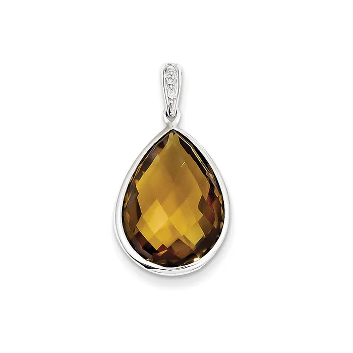 Goldia Necklaces Sterling Silver Rhodium Plated Diamond Whiskey Quartz Pendant Goldia Necklaces Sterling Silver Rhodium Plated Diamond Whiskey Quartz Pendant