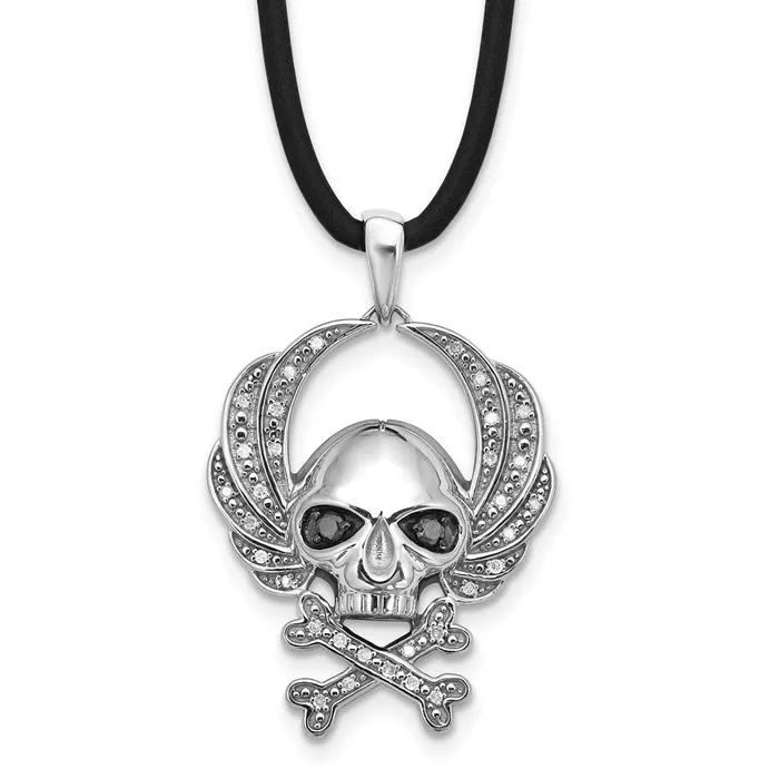 Goldia Necklaces White Night Sterling Silver Rhodiumplated Black and White Diamond Skull 18 Inch Rubber Cord Necklace Goldia Necklaces White Night Sterling Silver Rhodiumplated Black and White Diamond Skull 18 Inch Rubber Cord Necklace