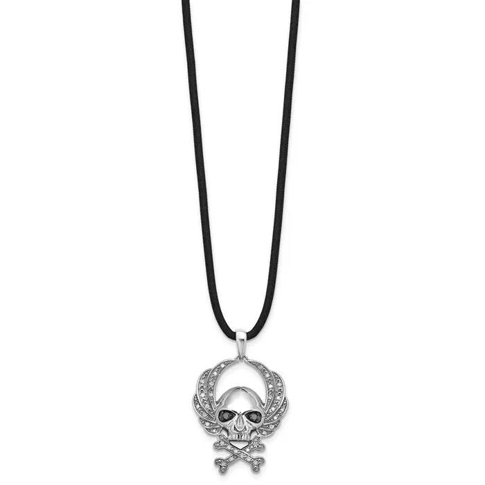 Goldia Necklaces White Night Sterling Silver Rhodiumplated Black and White Diamond Skull 18 Inch Rubber Cord Necklace