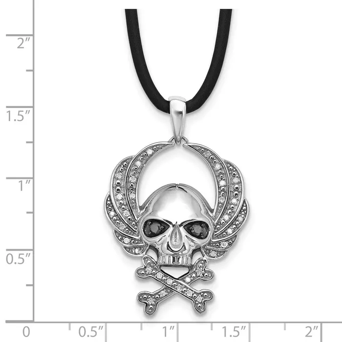 Goldia Necklaces White Night Sterling Silver Rhodiumplated Black and White Diamond Skull 18 Inch Rubber Cord Necklace