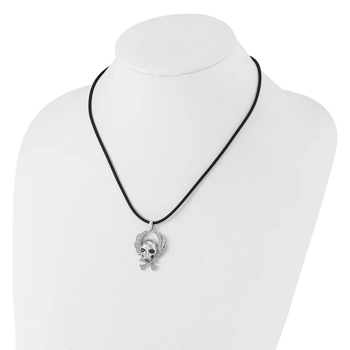 Goldia Necklaces White Night Sterling Silver Rhodiumplated Black and White Diamond Skull 18 Inch Rubber Cord Necklace