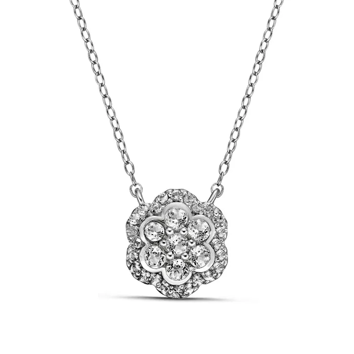 Goldia Necklaces White Topaz Frame Flower Necklace in Sterling Silver