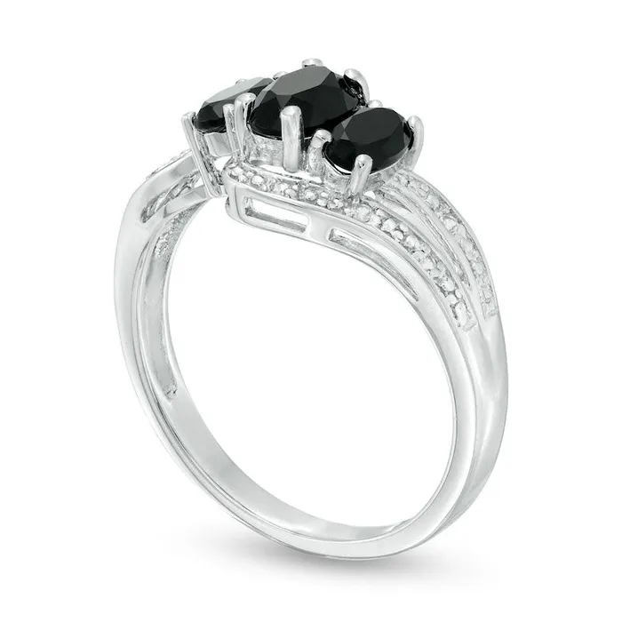 Goldia Oval Onyx and White Topaz Beaded Bypass Ring in Sterling Silver Rings Goldia Oval Onyx and White Topaz Beaded Bypass Ring in Sterling Silver Rings