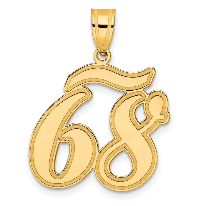 Goldia PreStyled Sets 14k Yellow Gold Brushed Border Script Number 68 Pendant Goldia PreStyled Sets 14k Yellow Gold Brushed Border Script Number 68 Pendant