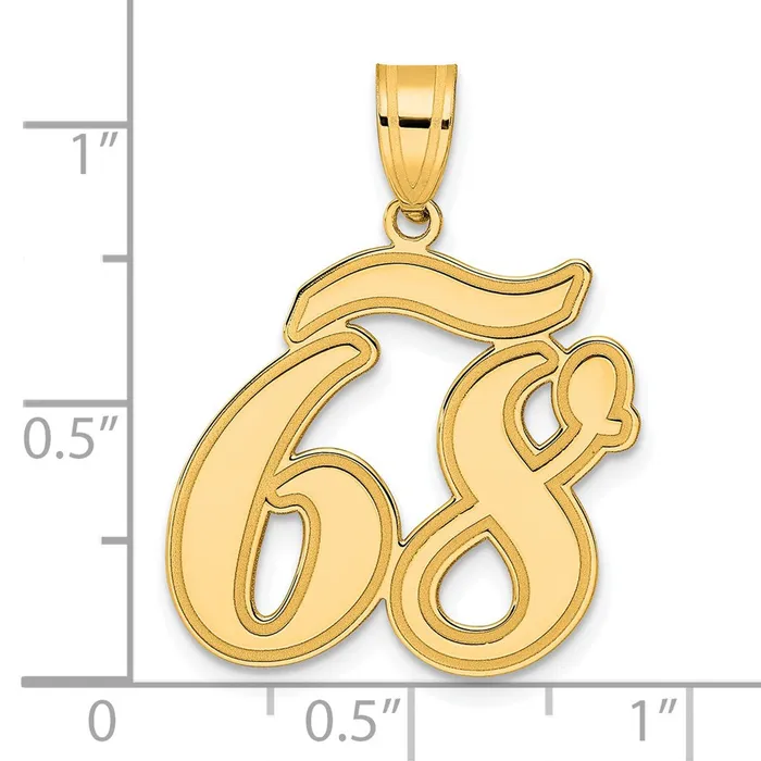 Goldia PreStyled Sets 14k Yellow Gold Brushed Border Script Number 68 Pendant
