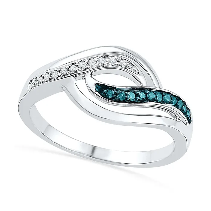 Goldia Rings 010 CT TW Enhanced Blue and White Natural Diamond Open Flame Ring in Sterling Silver Goldia Rings 010 CT TW Enhanced Blue and White Natural Diamond Open Flame Ring in Sterling Silver