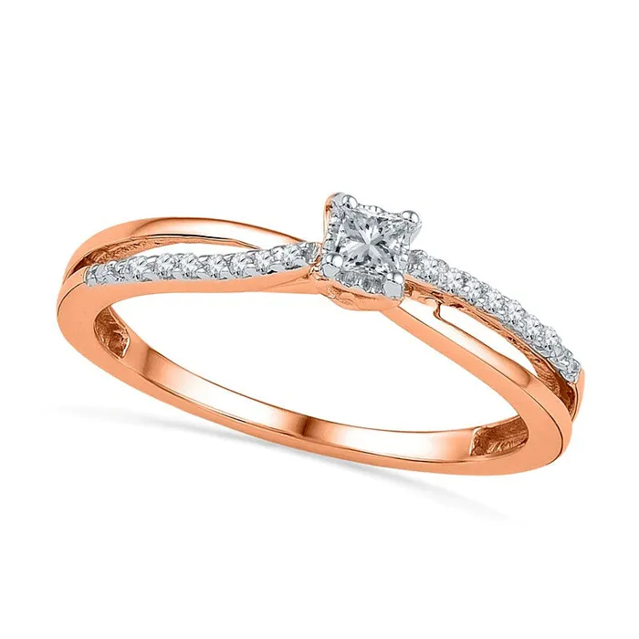 Goldia Rings 010 CT TW PrincessCut Natural Diamond Split Shank Promise Ring in Solid 10K Rose Gold Goldia Rings 010 CT TW PrincessCut Natural Diamond Split Shank Promise Ring in Solid 10K Rose Gold