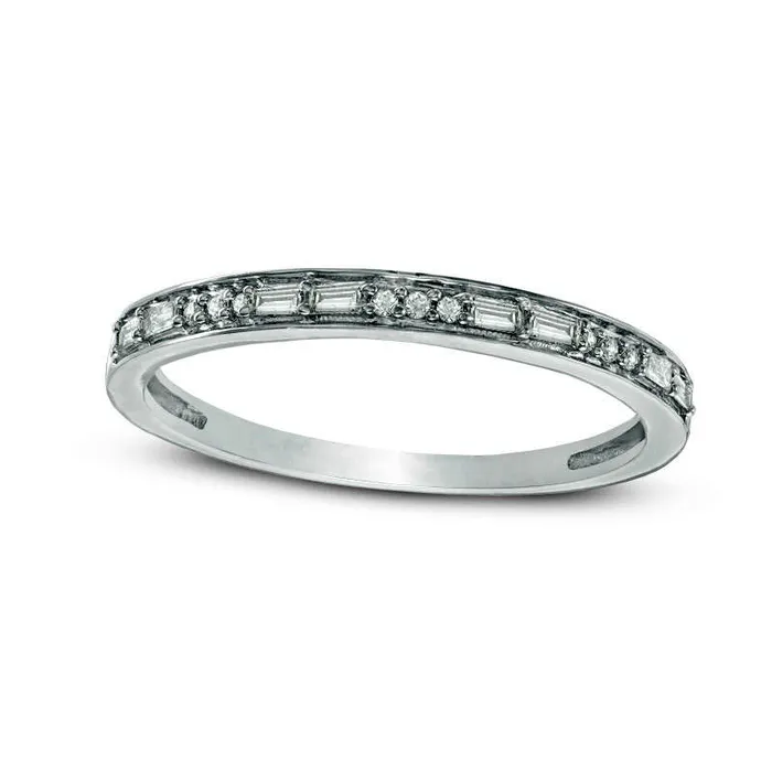 Goldia Rings 013 CT TW Baguette and Round Natural Diamond Alternating Natural Diamond Anniversary Band in Solid 10K White Gold Goldia Rings 013 CT TW Baguette and Round Natural Diamond Alternating Natural Diamond Anniversary Band in Solid 10K White Gold