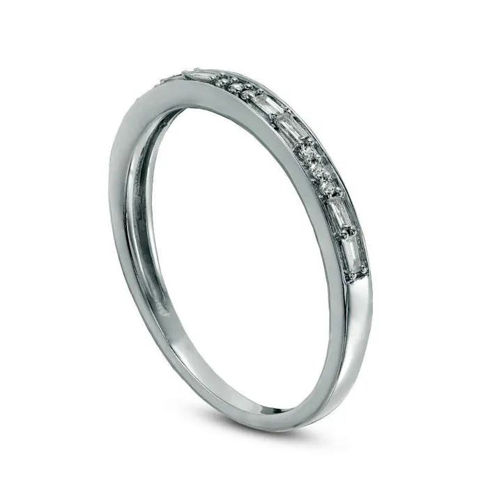 Goldia Rings 013 CT TW Baguette and Round Natural Diamond Alternating Natural Diamond Anniversary Band in Solid 10K White Gold Goldia Rings 013 CT TW Baguette and Round Natural Diamond Alternating Natural Diamond Anniversary Band in Solid 10K White Gold